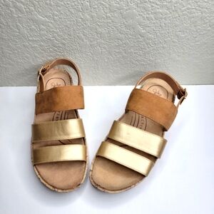 LifeStride Womens Brown & Gold Wynonna Cork Wedge Sandals Size 9.5M